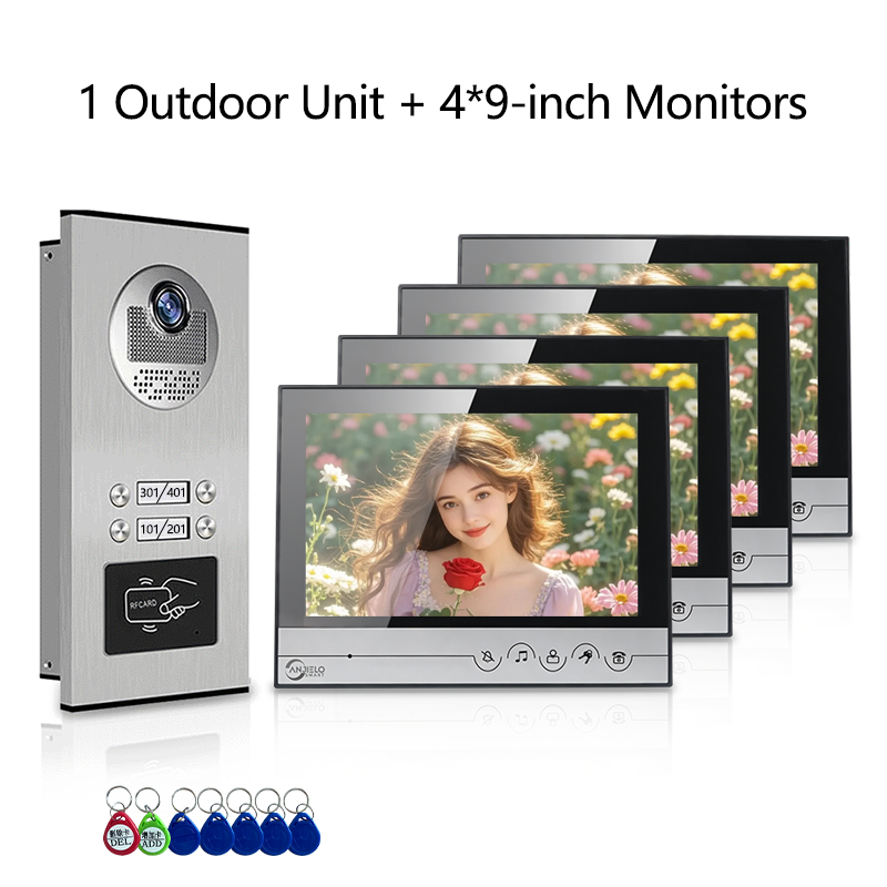 Anjielo New Series 4 Wire Video Intercom System Video Doorbell and Doorphone For 2/4/6/8/10/12 Household