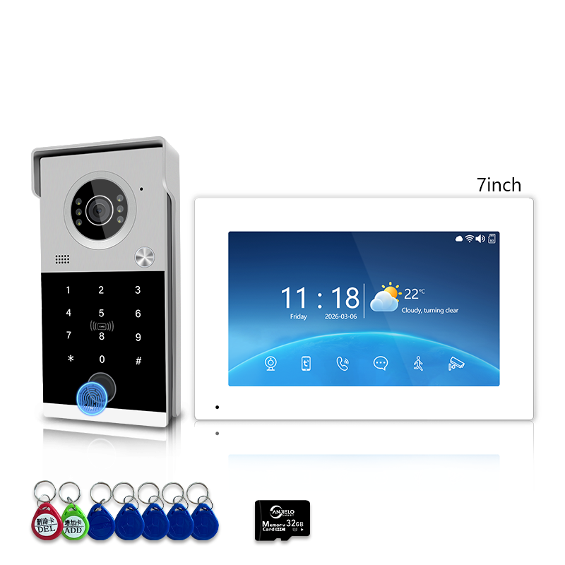 Anjielo 4-Line Video Intercom System with 7/10 inch Touch Monitor, Digital Photo Frame, Music Playback, 5-in-1 Unlock (Fingerprint/Password/ID Card/Indoor Unit/Tuya App), Motion Detection & Infrared Night Vision for Villa Home