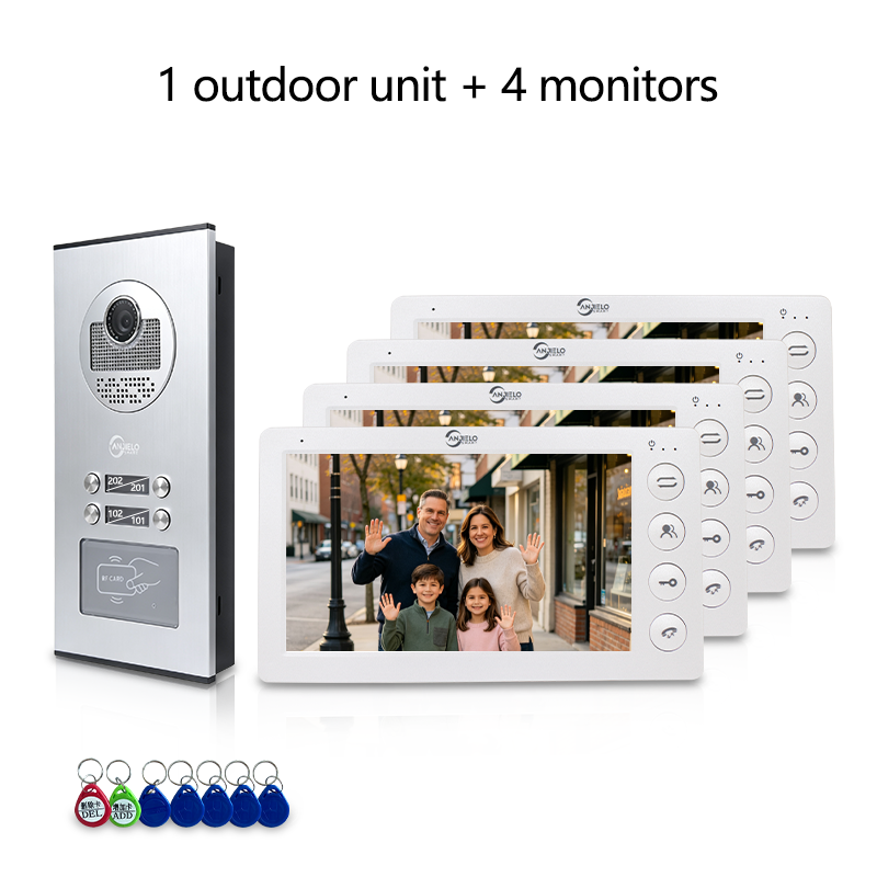 Anjielo 7 Inch Wired Multi Family Video Intercom System 2-12 Units Apartment Building Door Phone with RFID Unlock IP65 Waterproof Outdoor Station
