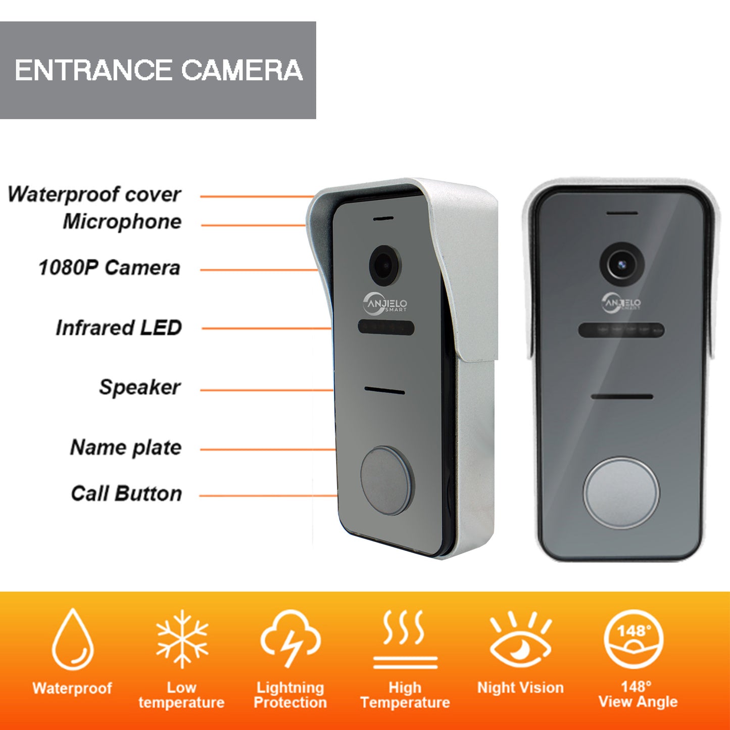 AnjieloSmart 7 pouces bouton tactile écran détection de mouvement sonnette système d'interphone vidéo pour Villa maison appartement 