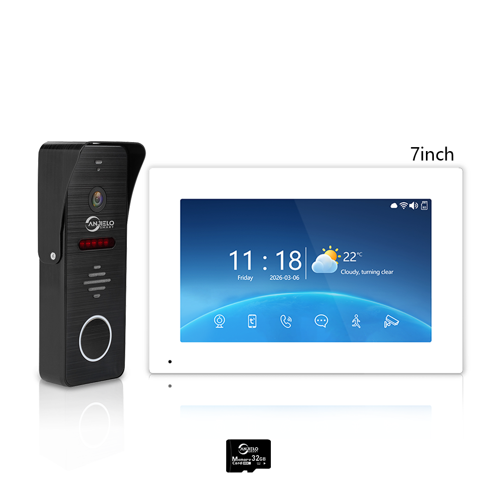 Anjielo 1080P 4 Wire Video Intercom System Photo Frame Background Music with Motion Detection for Home Apartment