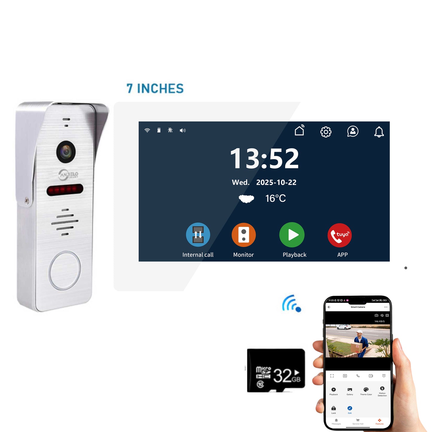 New Tuya 7/10 Inch Video Wifi Intercom Tuya Smart Home Wired video doorbell System 1080P 148°Doorbell Camera Full Touch Monitor