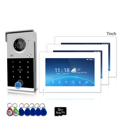 Anjielo 4 Wire Video Intercom System with 7/10 inch Touch Monitor, Digital Photo Frame, Music Playback, 5-in-1 Unlock (Fingerprint/Password/ID Card/Indoor Unit/Tuya App), Motion Detection & Infrared Night Vision for Villa Home