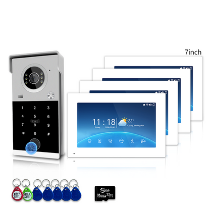 Anjielo 4 Wire Video Intercom System with 7/10 inch Touch Monitor, Digital Photo Frame, Music Playback, 5-in-1 Unlock (Fingerprint/Password/ID Card/Indoor Unit/Tuya App), Motion Detection & Infrared Night Vision for Villa Home