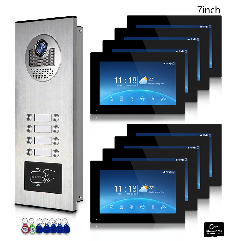 Anjielo 4-Wire Multi-Family Video Intercom System with Tuya Smart – 1080P HD, Motion Detection & Night Vision