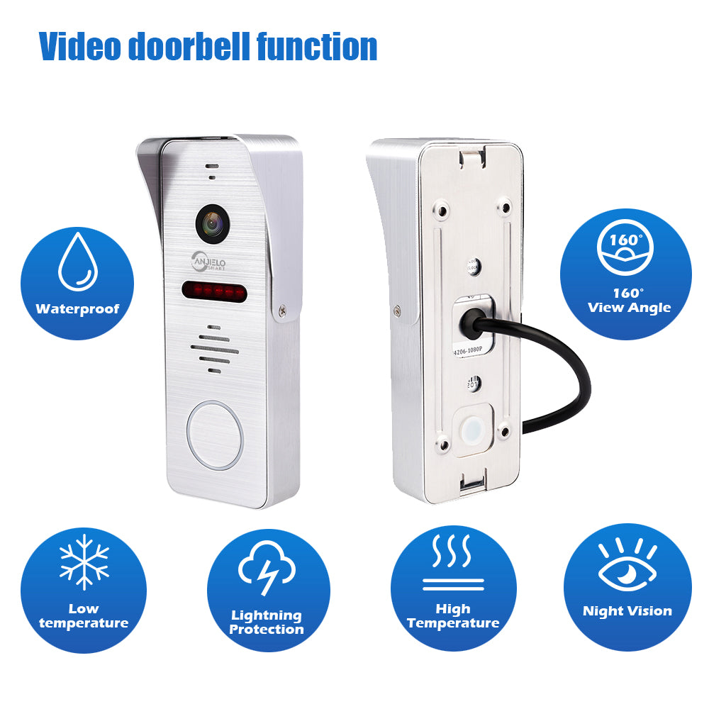 Anjielosmart 10 inch Touch Monitor with Night Vision Motion Detection Doorbell Camera Video Doorphone For Home