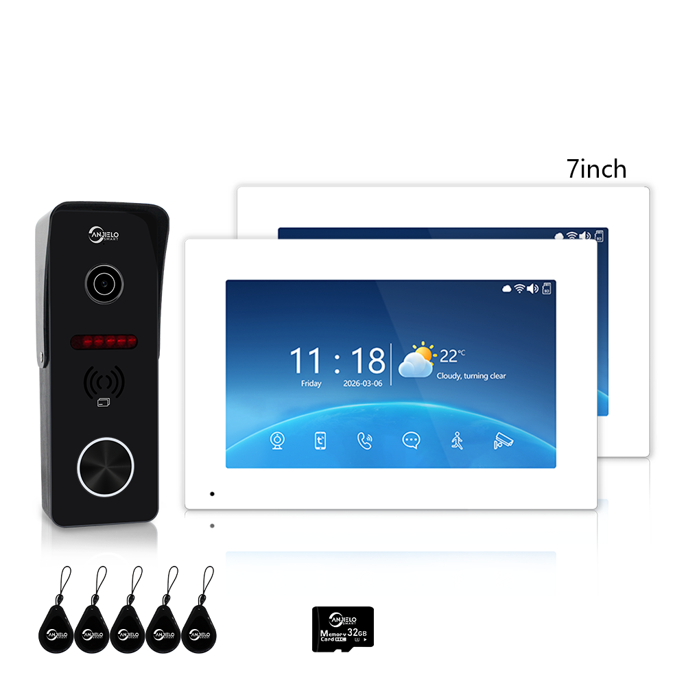 Anjielo 1080P 4 Wire Video Doorbell Intercom System 7/10 Inch Monitor Photo Frame with Motion Decetion Unlock by IC Card Monitor Tuya App for Villa