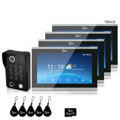 Anjielo 7/10 Inch 4-Wire Video Intercom System Photo Frame Video Doorbell, 5-in-1 Unlocking (Fingerprint/IC Card/Password/App/Key) with Motion Detection, Tuya APP Remote Control, IR Night Vision, for Apartment Villa Home