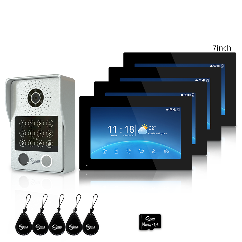 Anjielo Latest 4 wire Video Intercom System Photo Frame Video Doorbell 5 in 1 unlocking with Motion Detection for the Apartment Intercom System for Home Villa
