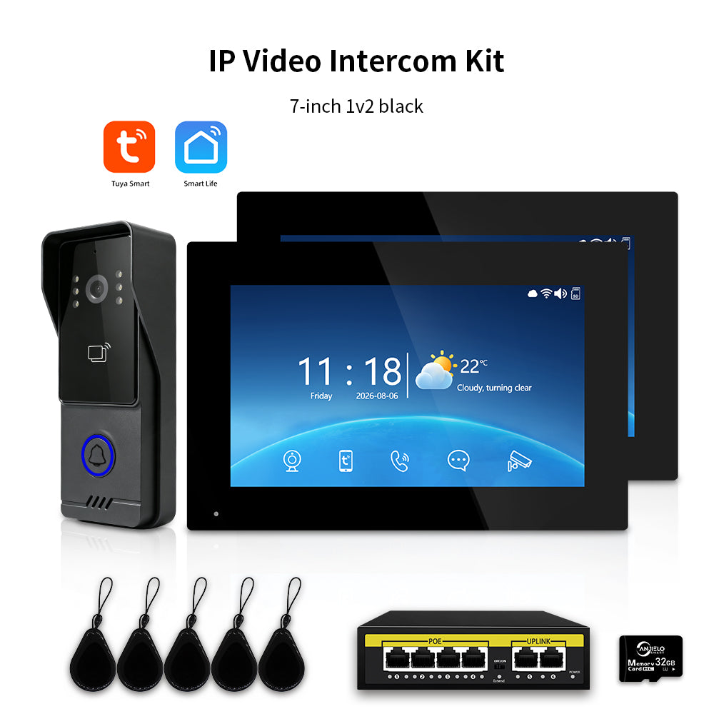 Anjielo IP Video Intercom System with High-Definition Large Screen & Infrared Night Vision Fill Light – Tuya App, 7/10.1-Inch Touch Screen, RFID Unlock for Multi-Story Villas