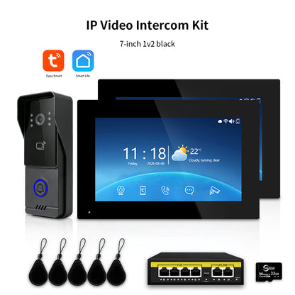 Anjielo IP Video Intercom System with High-Definition Large Screen & Infrared Night Vision Fill Light – Tuya App, 7/10.1-Inch Touch Screen, RFID Unlock for Multi-Story Villas