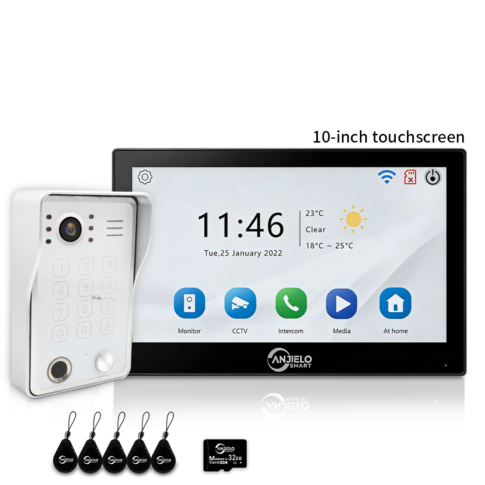 Anjielo 7/10 Inch 4 Wire WiFi Video Intercom System with 5-in-1 Unlock Fingerprint RFID Password App for Home Apartment