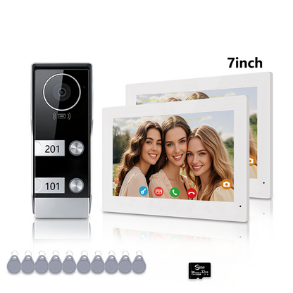 Anjielo 2 WIre Video Intercom Systems with 7/10 inch Video Monitor Video Doorbell VIdeo Doorphone Intercom for 1/2/3/4 Household