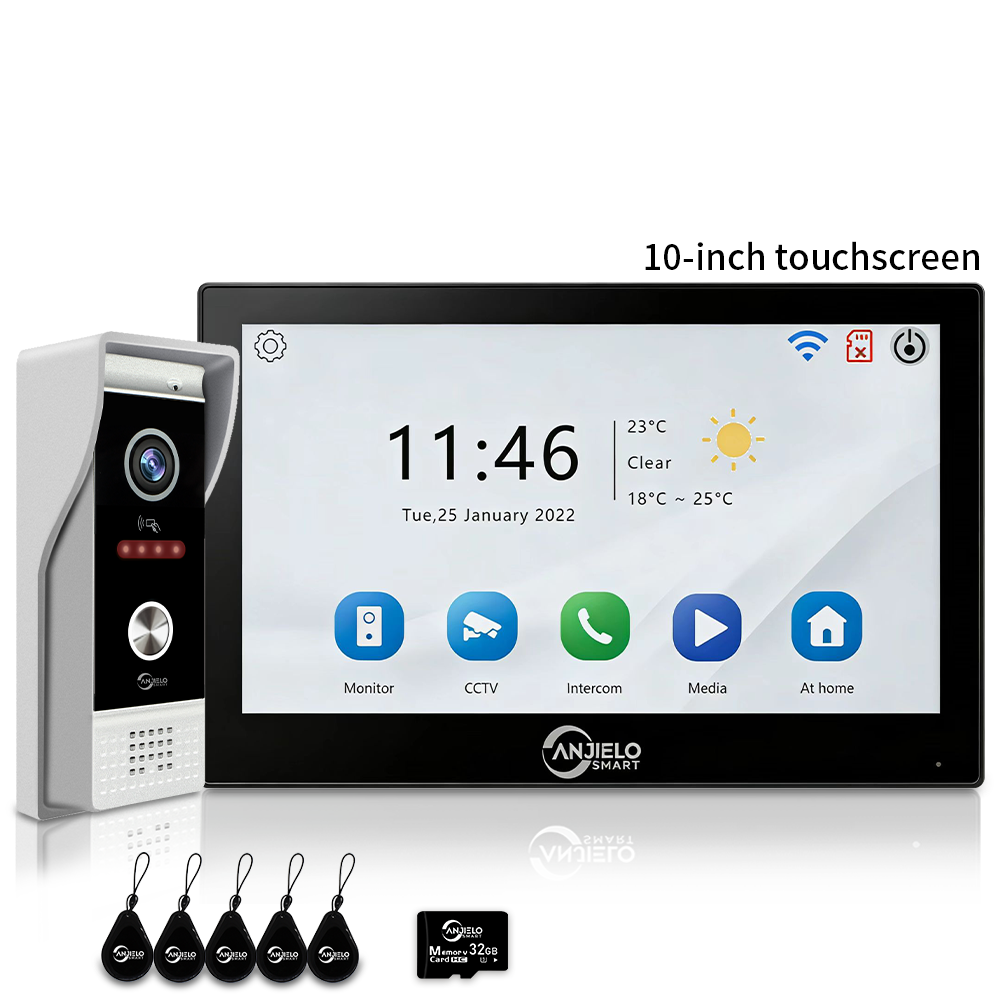 Anjielo 7/10 Inch 1080P Smart WiFi Video Intercom System with Tuya App 3-in-1 Unlock Motion Detection Alarm for Home Apartment