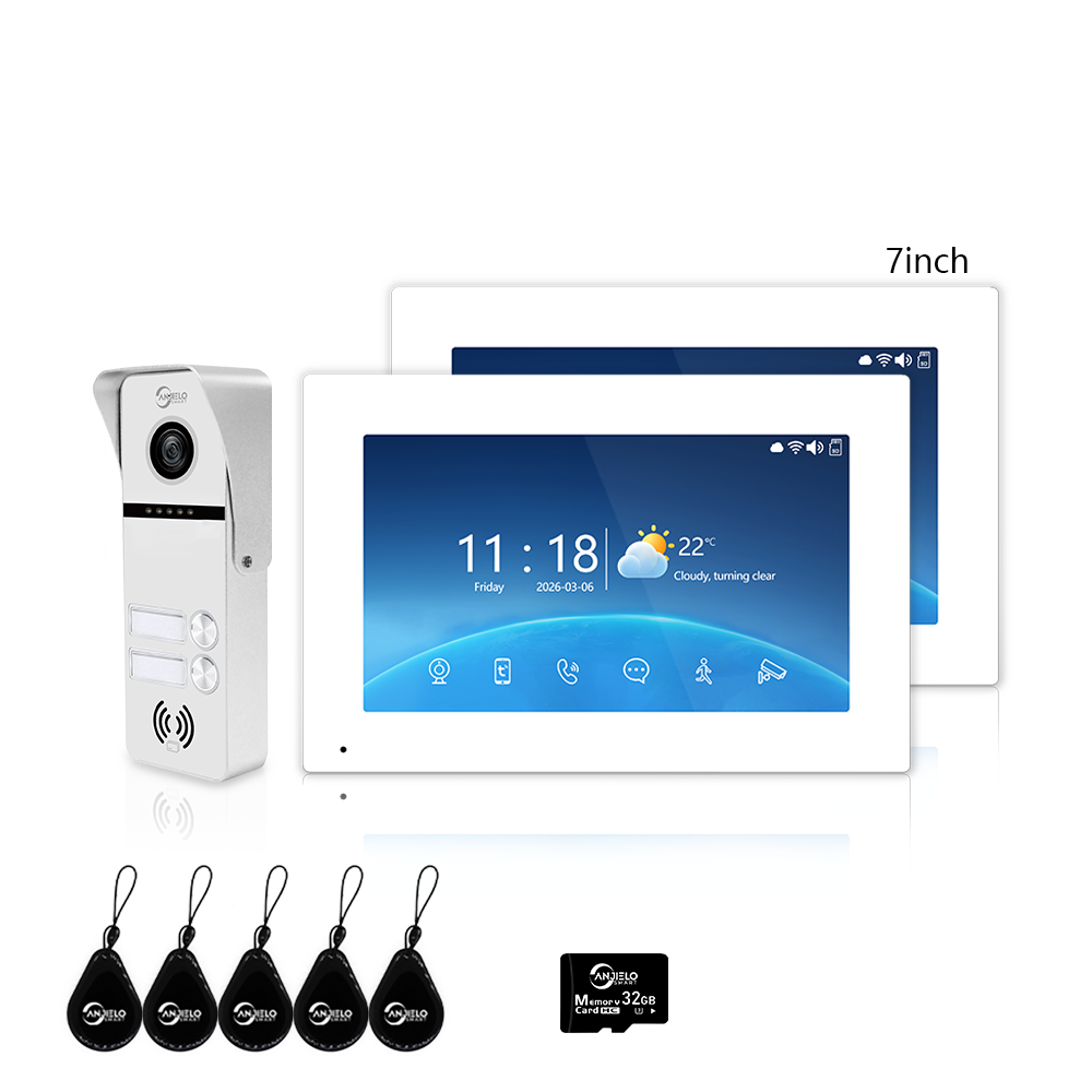 Anjielo Newest 4 Wire Video Door Phone Intercom System with Photo Frame Background Music for 2/3/4 Household