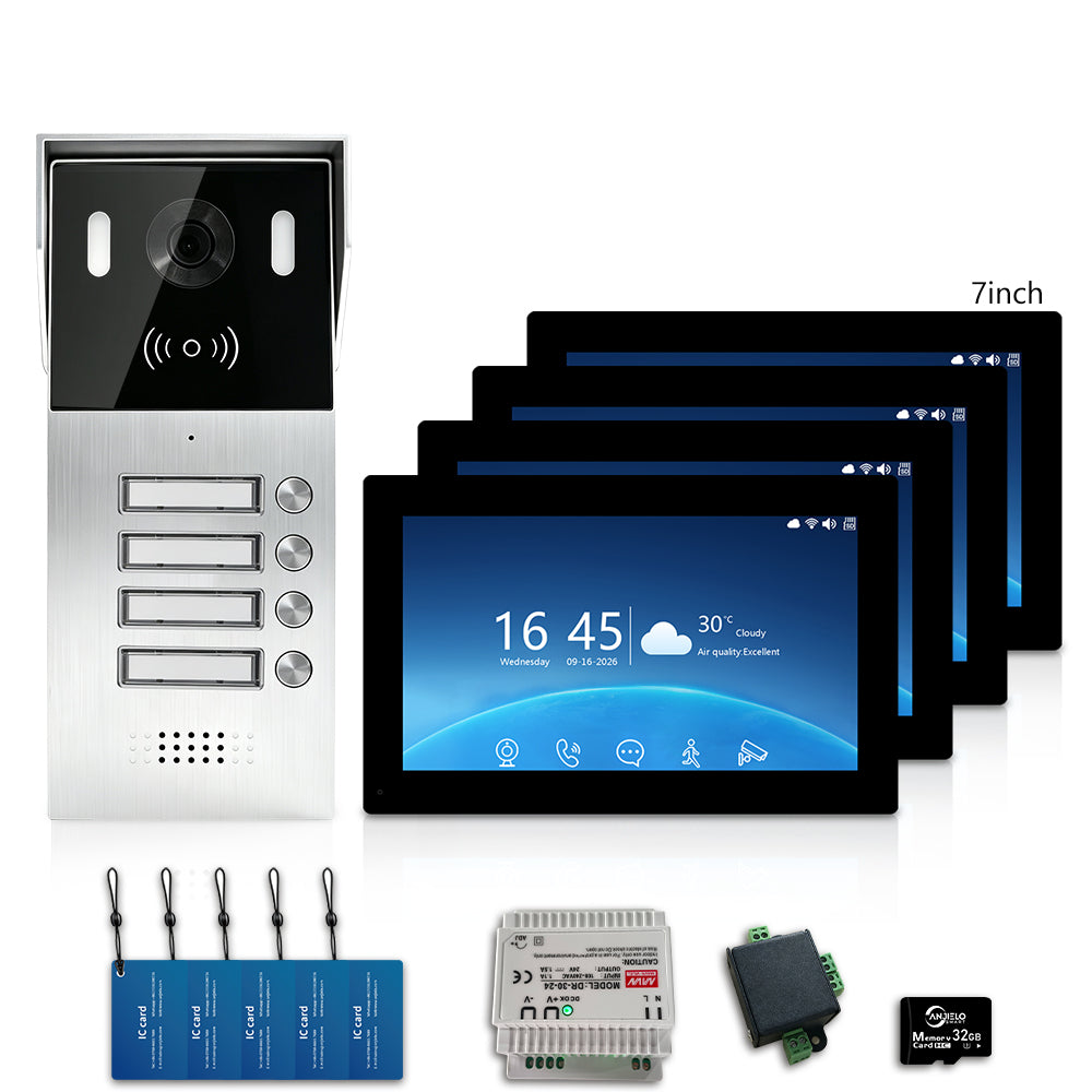 Anjielo 2-Wire Multi-Tenant Video Intercom System with Tuya App, 7/10-Inch Touch Screen, 2MP CMOS, IP65 Doorbell & 128GB TF Card