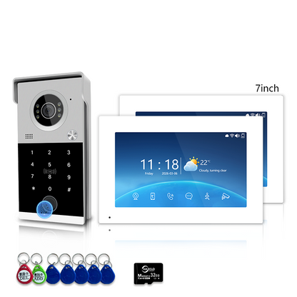 Anjielo 4-Line Video Intercom System with 7/10 inch Touch Monitor, Digital Photo Frame, Music Playback, 5-in-1 Unlock (Fingerprint/Password/ID Card/Indoor Unit/Tuya App), Motion Detection & Infrared Night Vision for Villa Home
