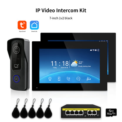 Anjielo IP HD Video Intercom System with Tuya App – 7/10.1-Inch Touch Screen, AHD 2.0MP Camera, RFID Unlock for Villa & Apartment