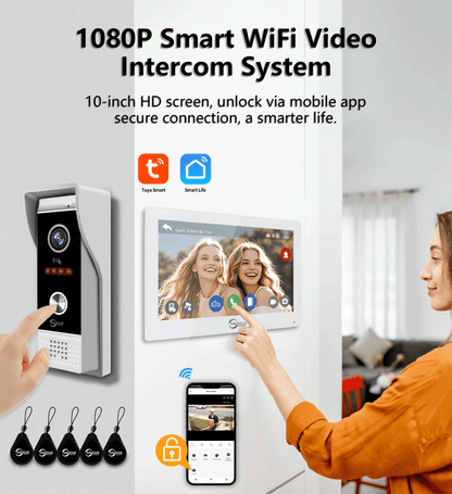 Anjielo 7/10 Inch 1080P Smart WiFi Video Intercom System with Tuya App 3-in-1 Unlock Motion Detection Alarm for Home Apartment