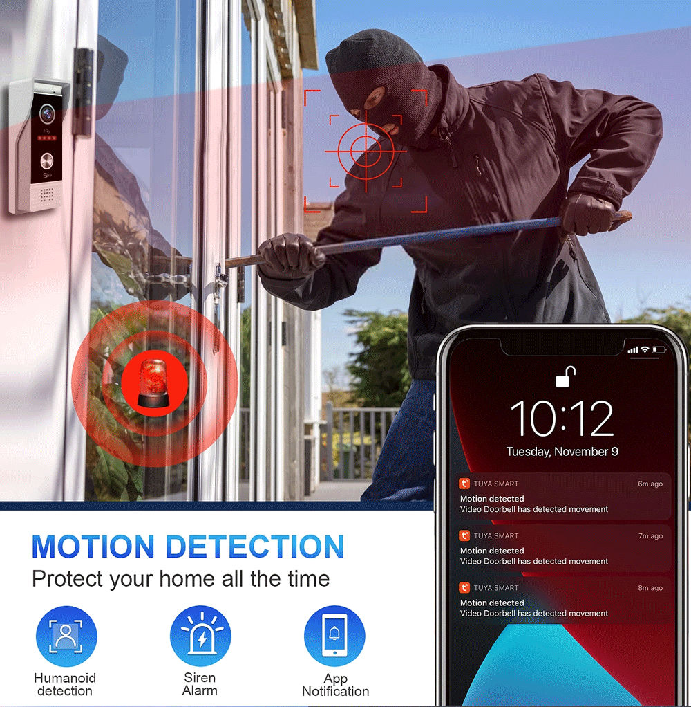 Anjielo 7/10 Inch 1080P Smart WiFi Video Intercom System with Tuya App 3-in-1 Unlock Motion Detection Alarm for Home Apartment