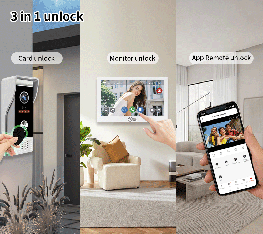Anjielo 7/10 Inch 1080P Smart WiFi Video Intercom System with Tuya App 3-in-1 Unlock Motion Detection Alarm for Home Apartment