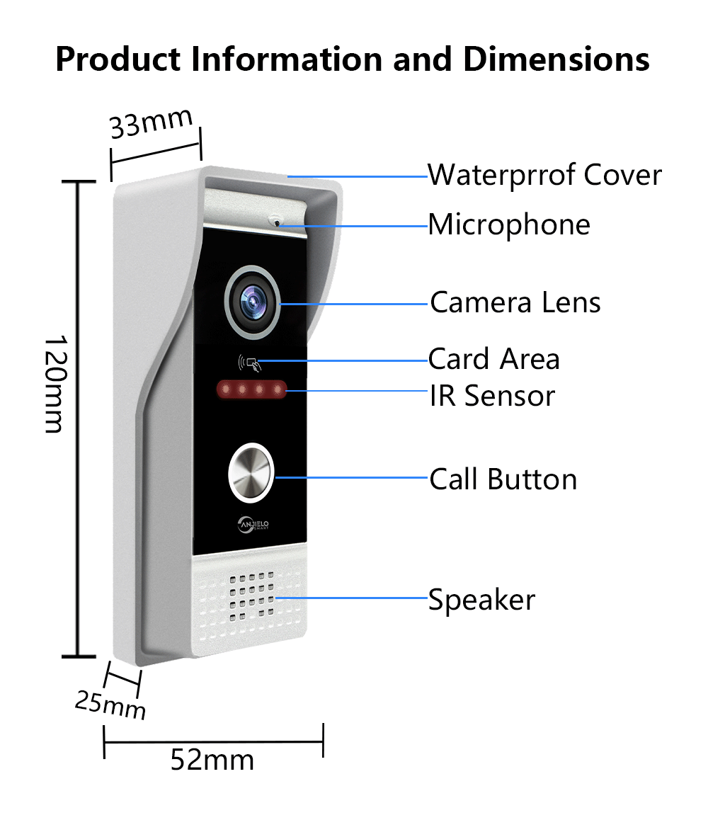 Anjielo 7/10 Inch 1080P Smart WiFi Video Intercom System with Tuya App 3-in-1 Unlock Motion Detection Alarm for Home Apartment