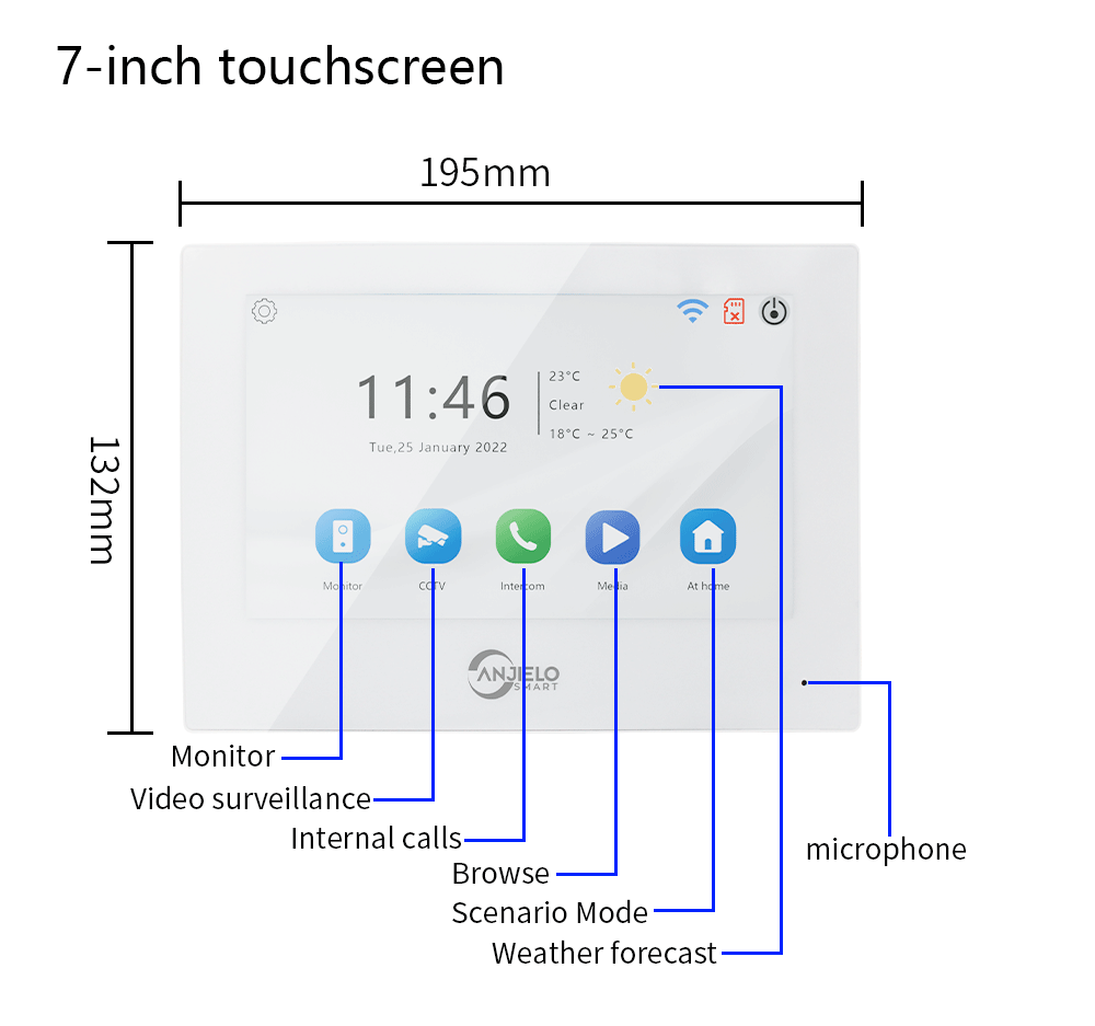 Anjielo 7/10 Inch 1080P Smart WiFi Video Intercom System with Tuya App 3-in-1 Unlock Motion Detection Alarm for Home Apartment