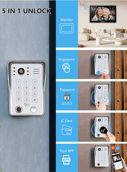 Anjielo 7/10 Inch 4 Wire WiFi Video Intercom System with 5-in-1 Unlock Fingerprint RFID Password App for Home Apartment