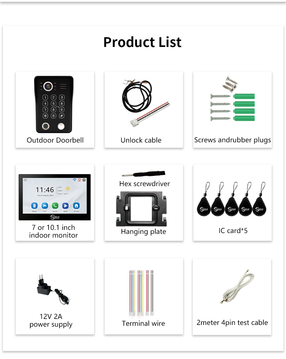 Anjielo 7/10 Inch 4 Wire WiFi Video Intercom System with 5-in-1 Unlock Fingerprint RFID Password App for Home Apartment