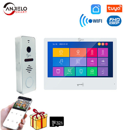 Anjielosmart Tuya 10 Inch Touch Screen Monitor Smart Home with 1080P 160°Wide View Angle Doorbell Camera Video Intercom System For Home