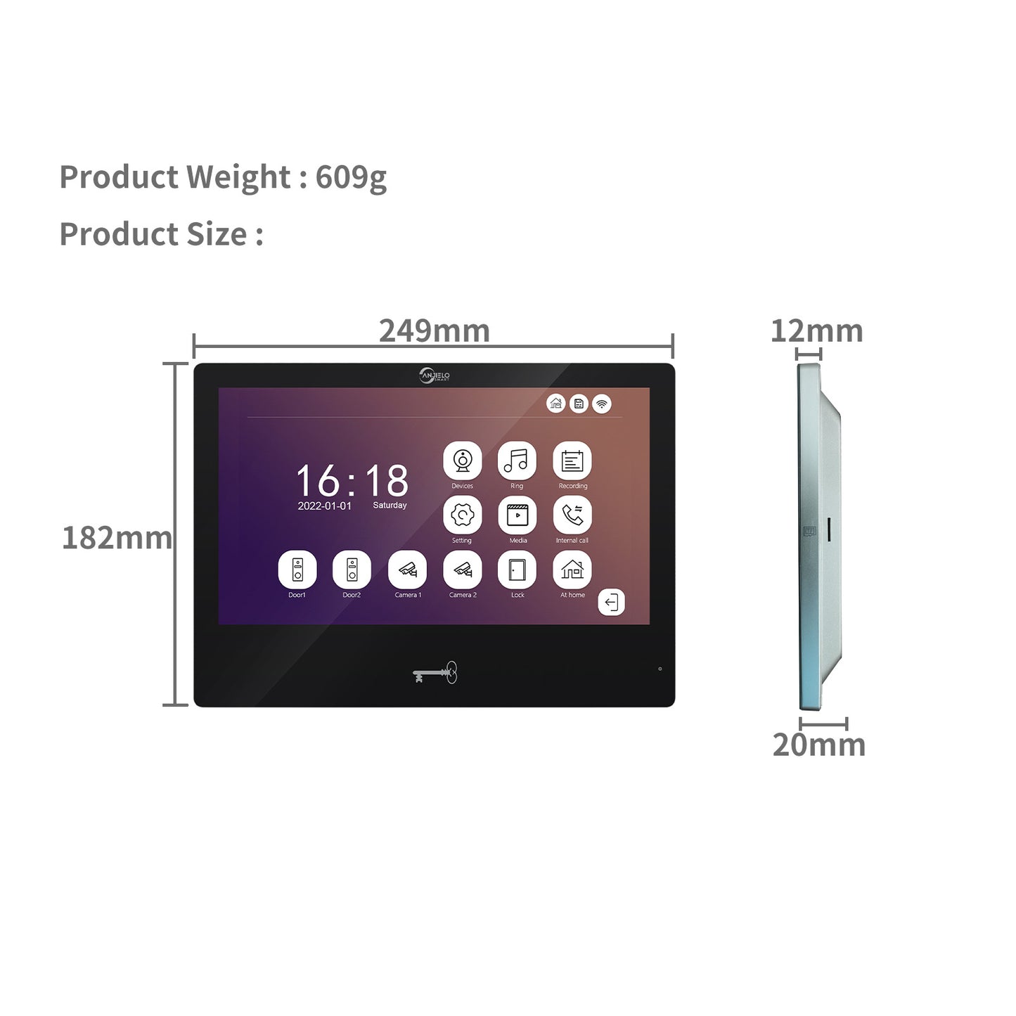 Anjielosmart Tuya Smart Touch Monitor Écran 10 pouces avec vue grand angle Sonnette Caméra Vision nocturne Interphone vidéo pour la maison
