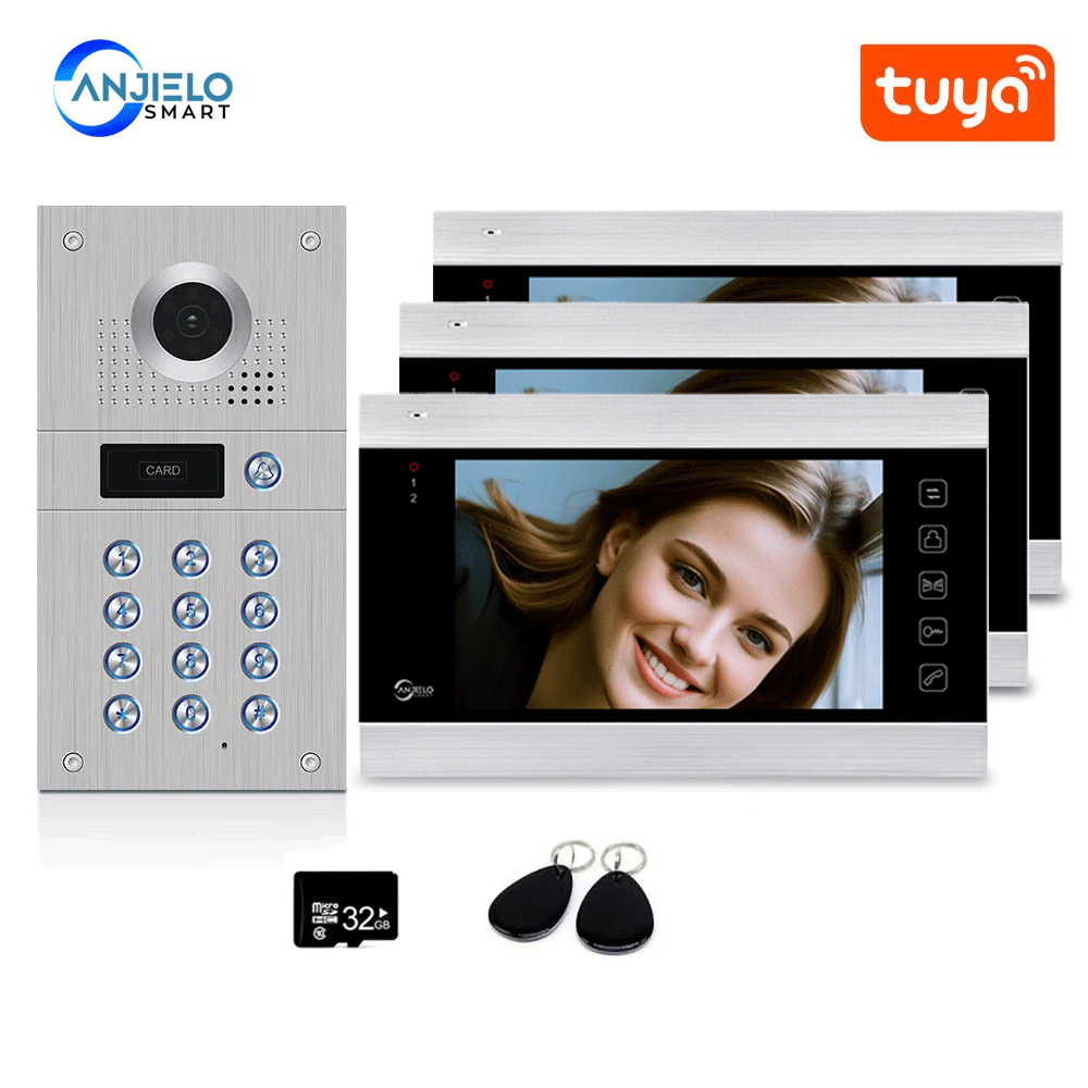 1080P Tuya WiFi Wired Video Intercom with Camera and Code Keypad/RFID Cards Access Control System Motion Detection Record