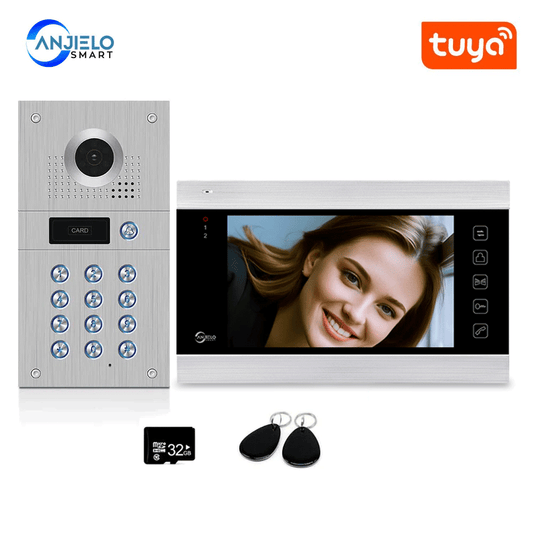 1080P Tuya WiFi Wired Video Intercom with Camera and Code Keypad/RFID Cards Access Control System Motion Detection Record