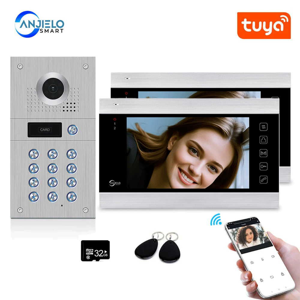 1080P Tuya WiFi Wired Video Intercom with Camera and Code Keypad/RFID Cards Access Control System Motion Detection Record