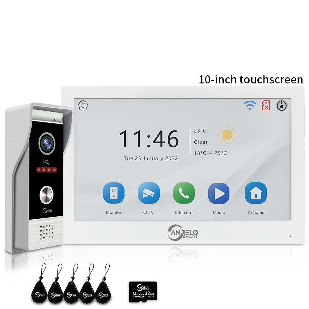 Anjielo 7/10 Inch 1080P Smart WiFi Video Intercom System with Tuya App 3-in-1 Unlock Motion Detection Alarm for Home Apartment