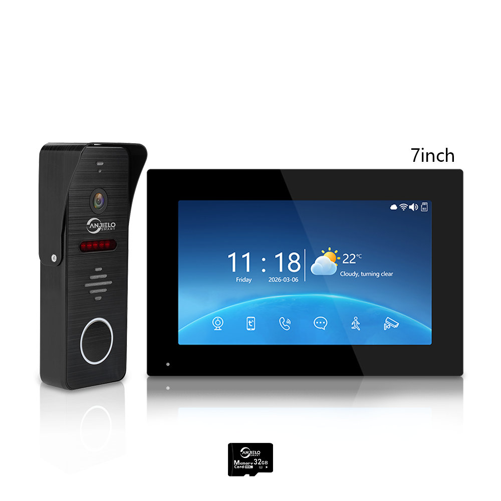 Anjielo 1080P 4 Wire Video Intercom System Photo Frame Background Music with Motion Detection for Home Apartment