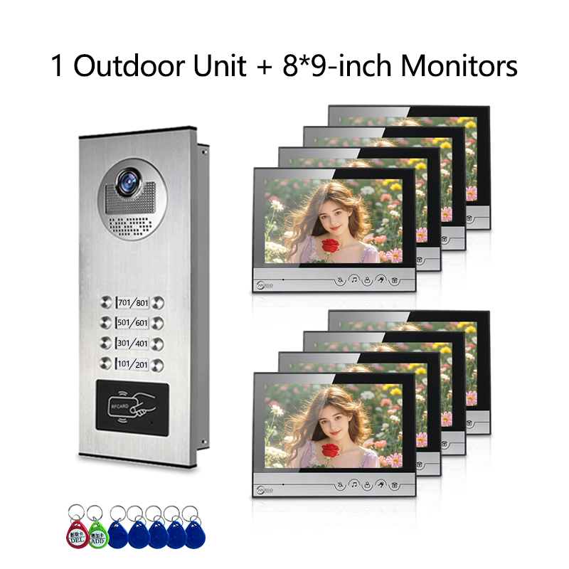 Anjielo New Series 4 Wire Video Intercom System Video Doorbell and Doorphone For 2/4/6/8/10/12 Household