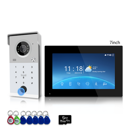 Anjielo 4-Line Video Intercom System with 7/10 inch Touch Monitor, Digital Photo Frame, Music Playback, 5-in-1 Unlock (Fingerprint/Password/ID Card/Indoor Unit/Tuya App), Motion Detection & Infrared Night Vision for Villa Home
