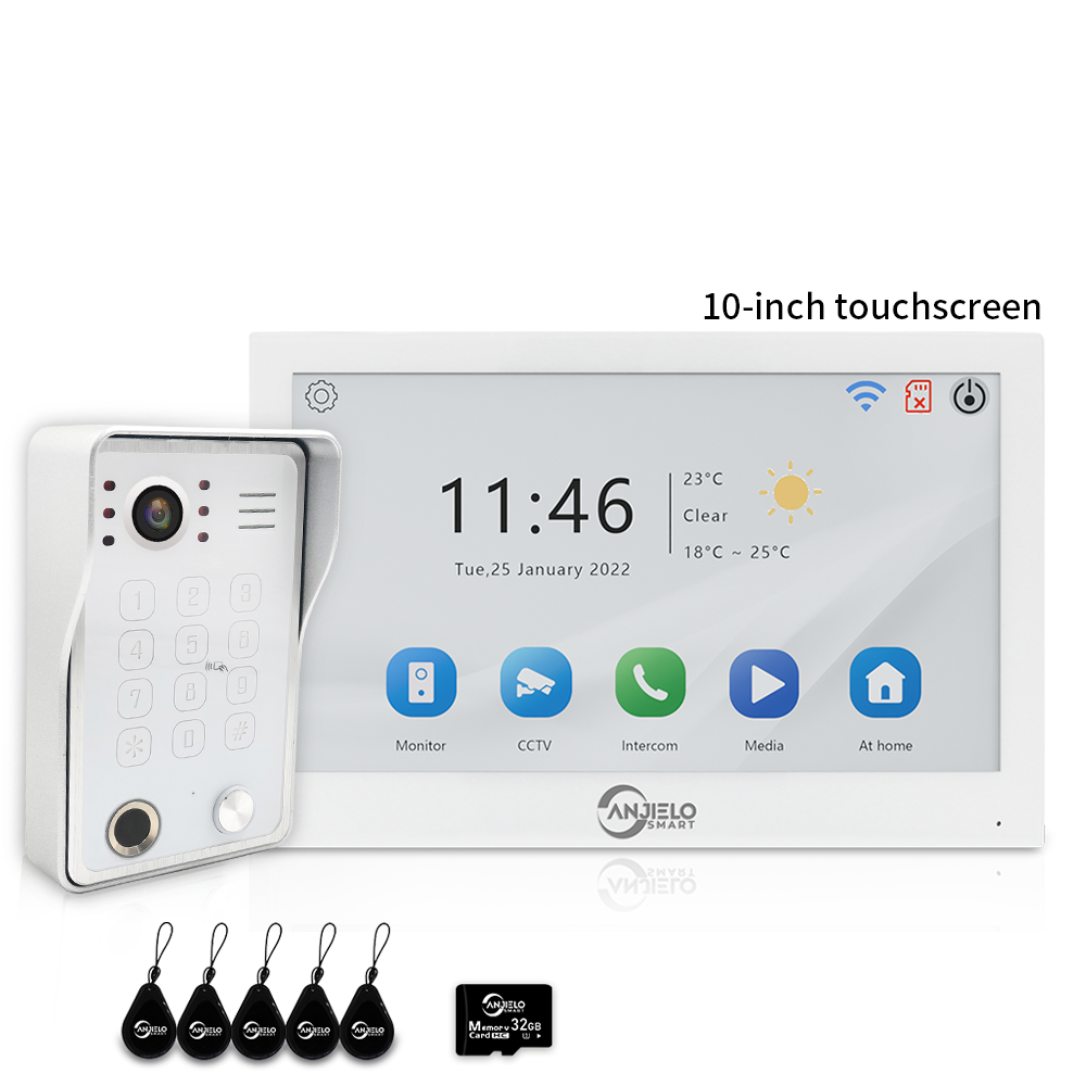 Anjielo 7/10 Inch 4 Wire WiFi Video Intercom System with 5-in-1 Unlock Fingerprint RFID Password App for Home Apartment