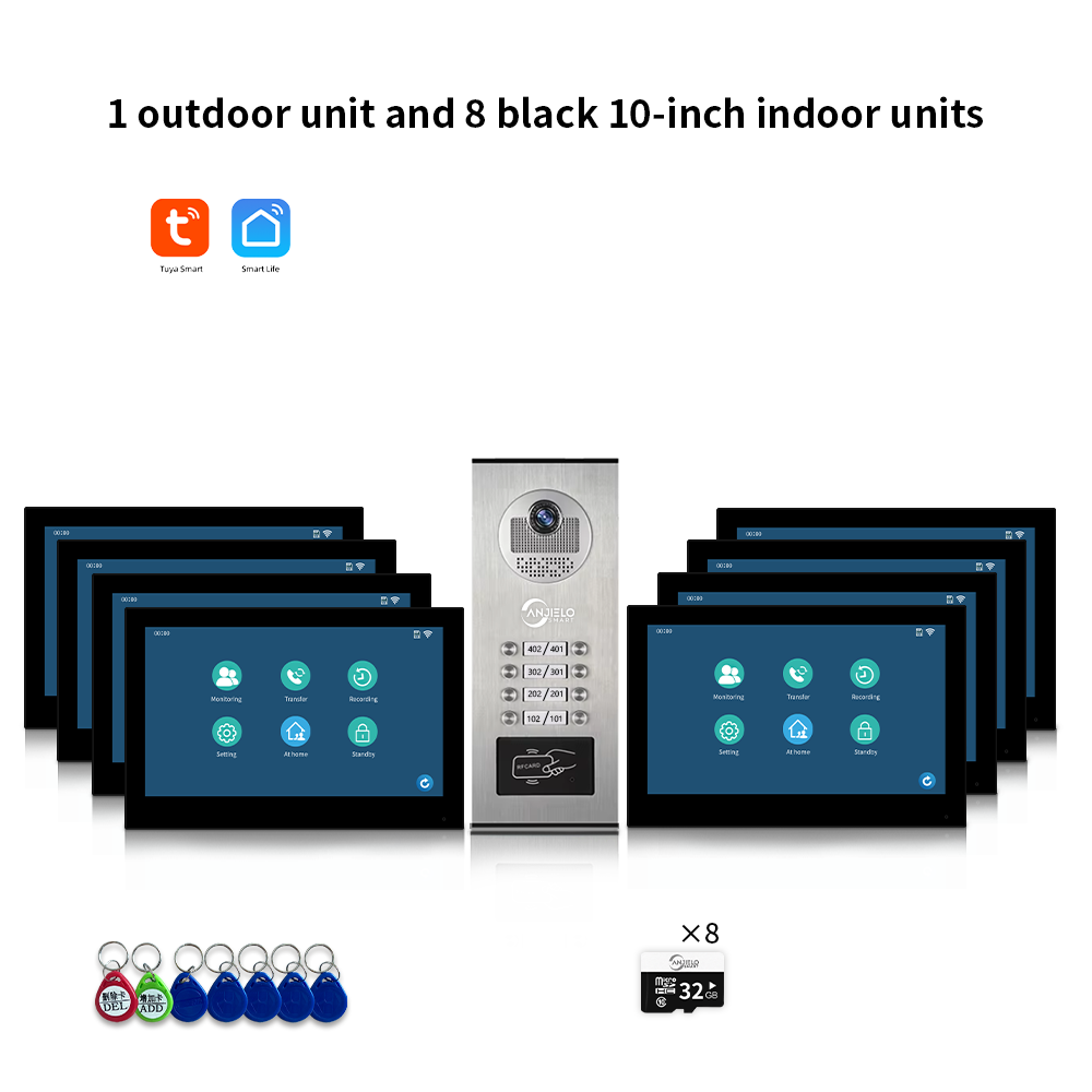 Anjielo Smart 10 inch 1080P Tuya Smart Video Doorphone Metal Doorbell Video Intercom System for Multi-Apartment