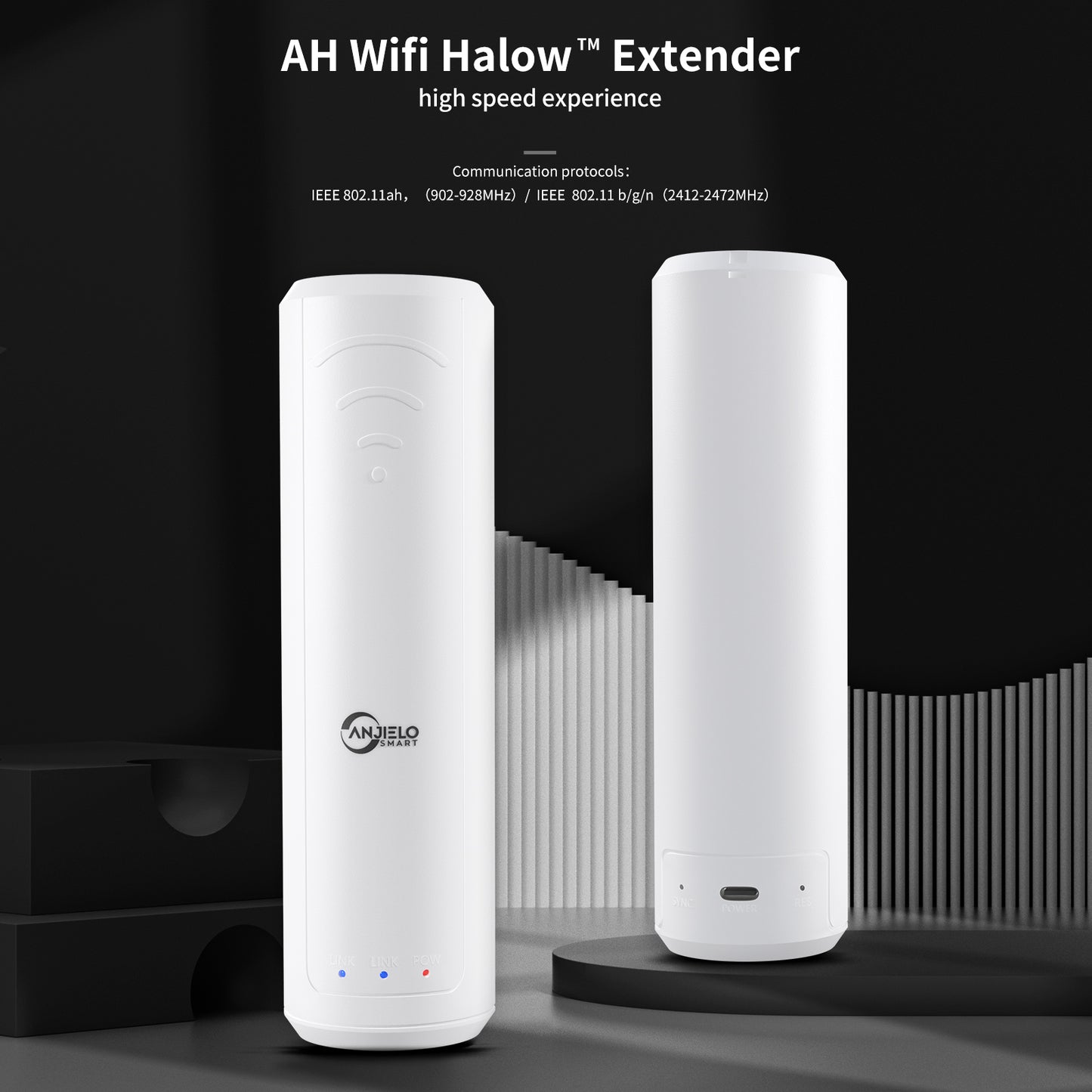 ANJIELOSMART AH WiFi HaLow Extender Long Distance Wi-Fi Outdoor AP  Extender Powerful High Gain 2.4&IEEE 802.11ah Antenna Wifi Range Extender Amplifier