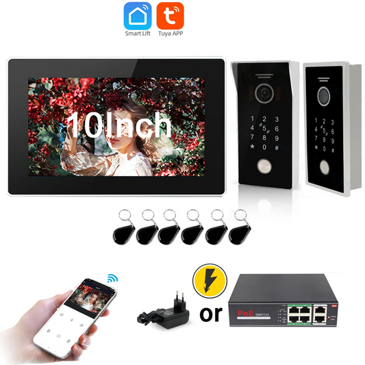 ANJIELOSMART Tuya Smart Wireless WiFi IP POE Switch video intercom 10"Touch Screen Doorbell Home Door phone Intercom with Camera Code