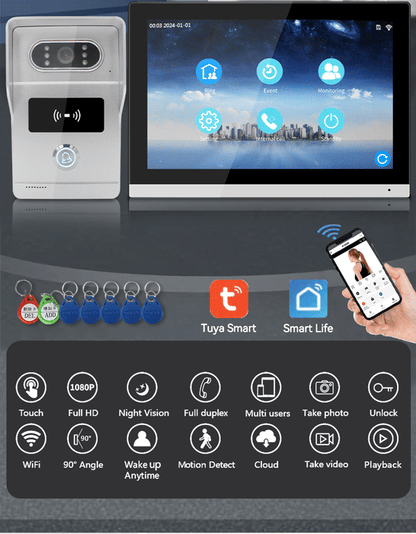 Anjielo IP Video Intercom System 1080P Doorphone Support TUYA Smart Life for Villa and Apartment