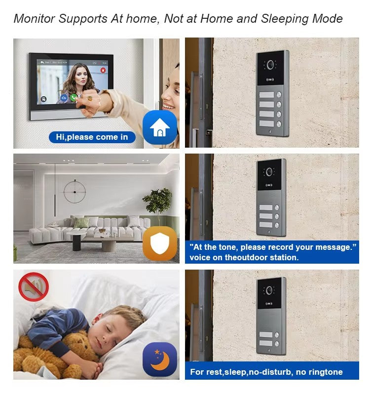 Anjielo Tuya 4 Wired Video Apartment Intercom System 7 Inch Monitor Support 6/12/18/24 Units 1080P Doorbell Intelligent Doorphone Kit with Motion Detection,Anti-tamper Alarm,3 in 1 Unlock for Flat House