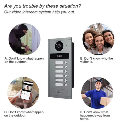 Anjielo Tuya 4 Wired Video Apartment Intercom System 7 Inch Monitor Support 6/12/18/24 Units 1080P Doorbell Intelligent Doorphone Kit with Motion Detection,Anti-tamper Alarm,3 in 1 Unlock for Flat House