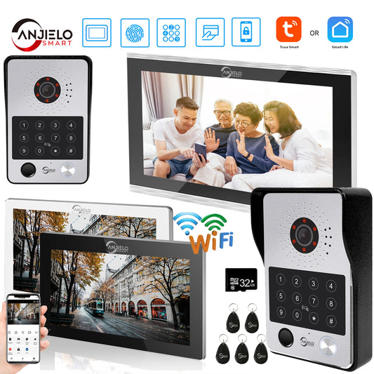 NEW 2024 Tuya 7/10 Inch Password Fingerprint Card Video Intercom Doorphone Touch Screen with Wired Doorbell 1080P 148° interfone