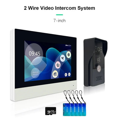 Anjielo two Wire door intercom system Tuya smart home with night vision camera doorbell and RFID card unlocking 7/10 touch screen security system