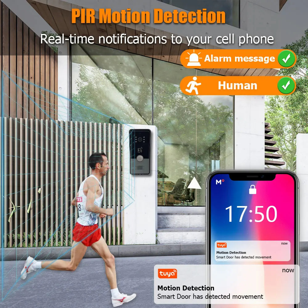 2 Wire Door Intercom System Tuya Smart Home Wifi 1080P Camera Doorbell With RFID Card Unlock 7 Touch Screen Security Protect