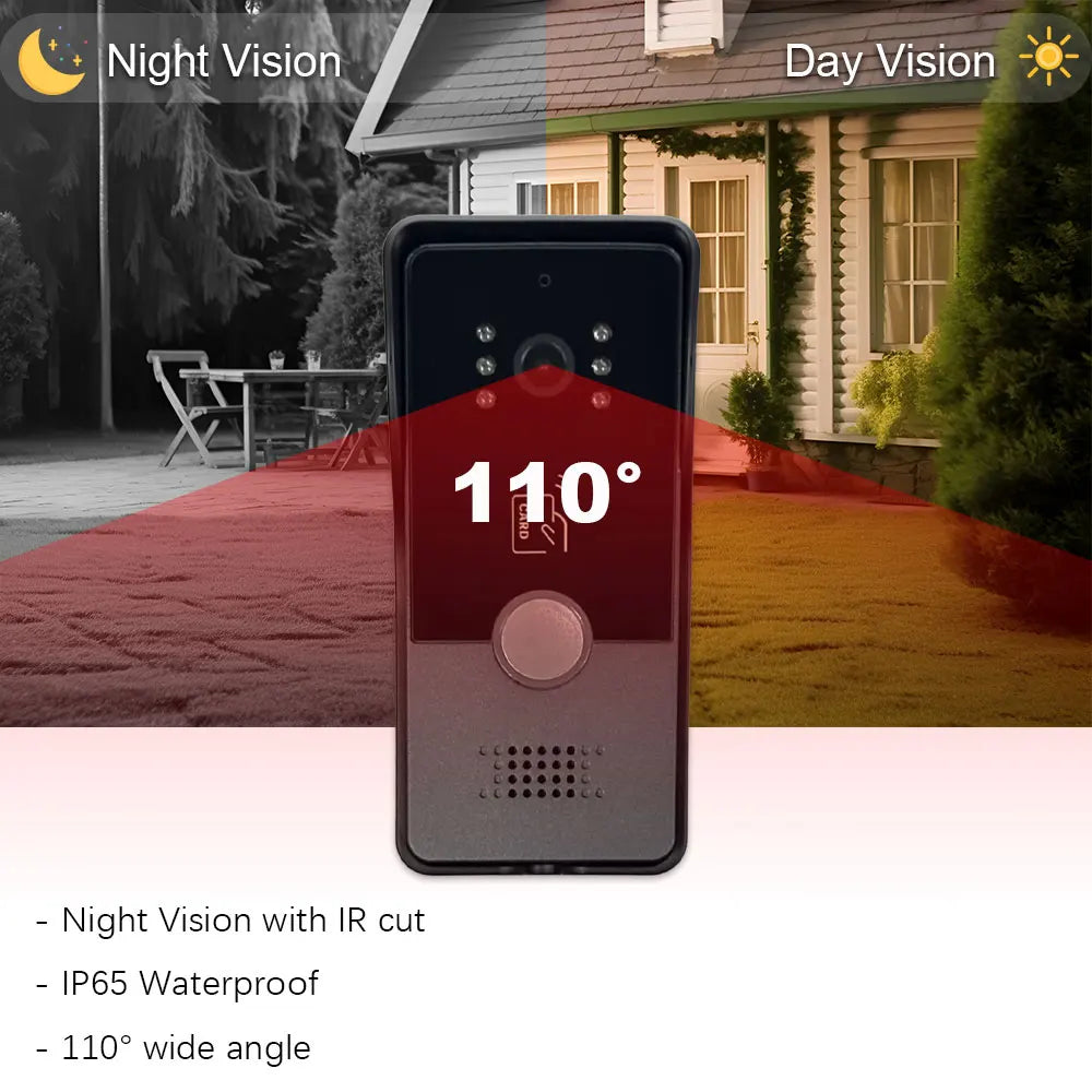 2 Wire Door Intercom System Tuya Smart Home Wifi 1080P Camera Doorbell With RFID Card Unlock 7 Touch Screen Security Protect