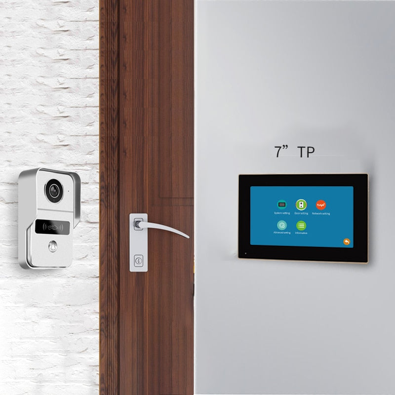 TUYA 1080P 7/10 Inch Touch Screen Wireless Wifi Video Doorbell Smart APP Home Intercom Kit for RFID Access Control System